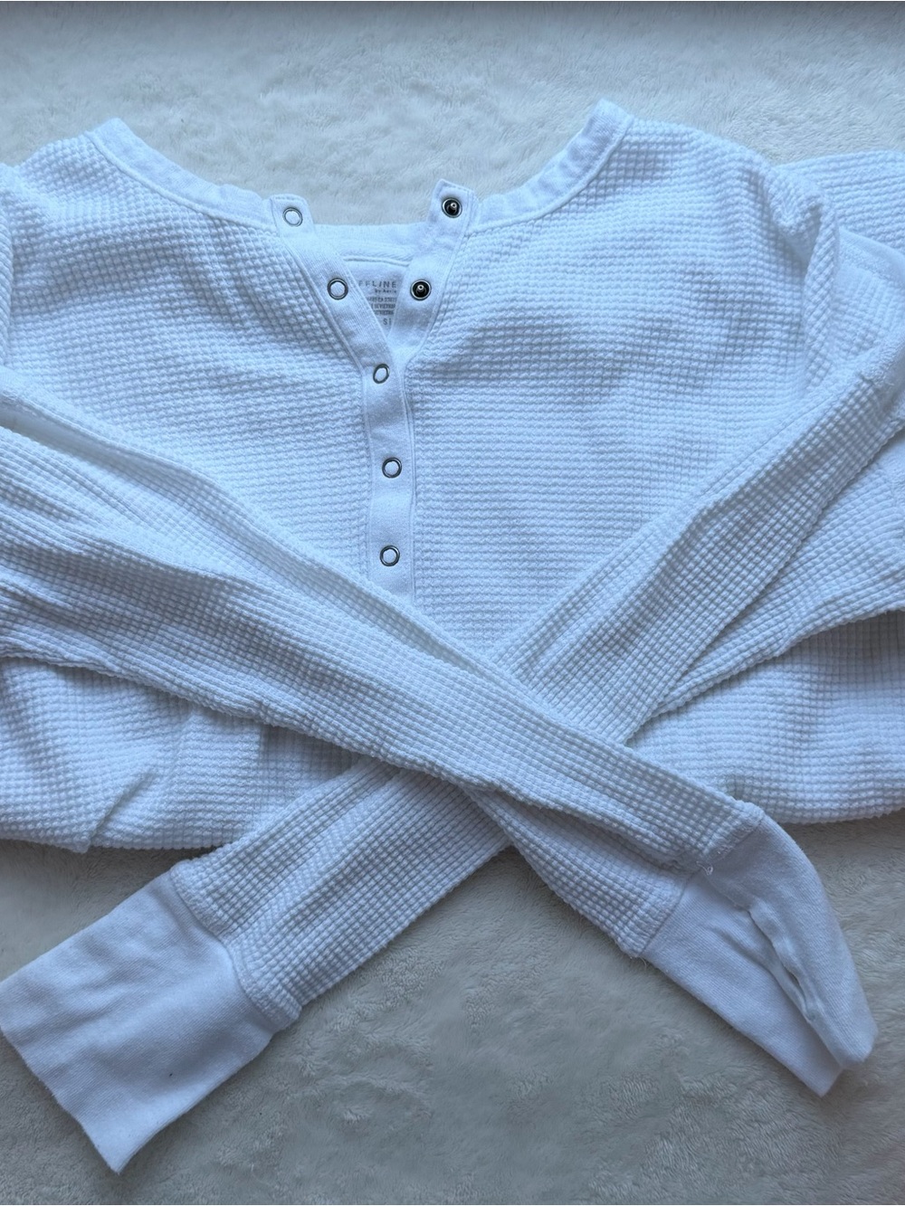 aerie White Waffle-Knit Offline  Long Sleeve Top